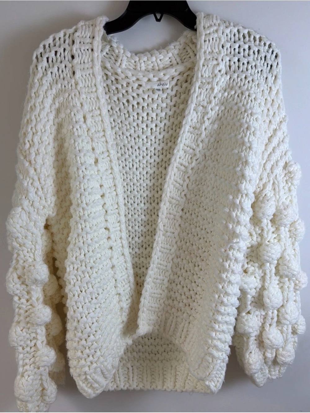 Akaiv Women's Chunky Knit Open Front Cardigan Sweater Cream White One Size